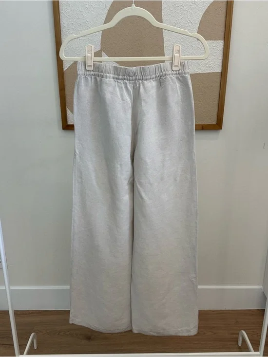 Light Beige Wide-Leg Linen-Blend Pants - Picture 2 of 3